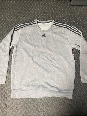 adidas Gray Crewneck Sweatshirt with Black Shoulder Stripes
